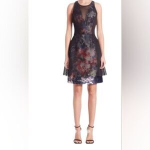 Sachin and Babi Rosa Black ovwrlay Floral sleeveless fit and flare dress size 6